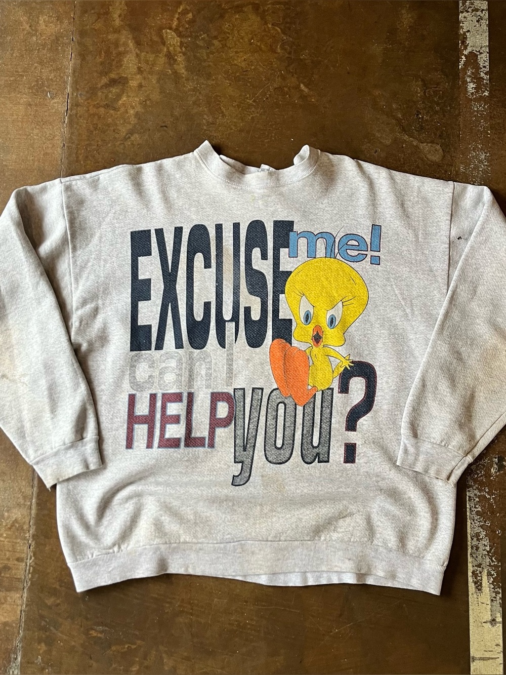 Looney Tunes Tweety Bird Vintage 90s Excuse Me Can I Help You? Crewneck Oversize